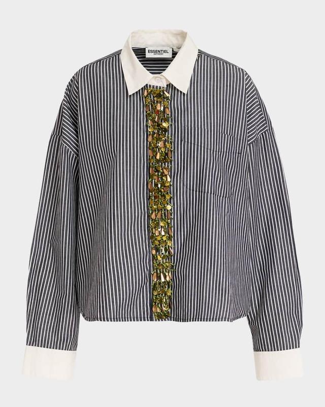 Gail Striped Button-Front Shirt with Embellished Placket Product Image