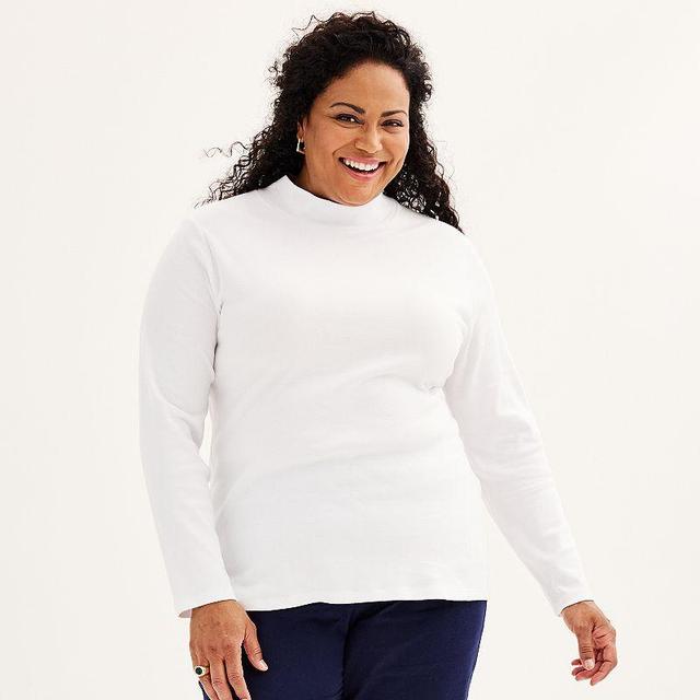 Plus Size Croft & Barrow Essential Long-Sleeve Mockneck Top, Womens Product Image