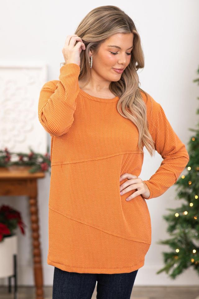 Orange Ribbed Top With Seam Detail Product Image