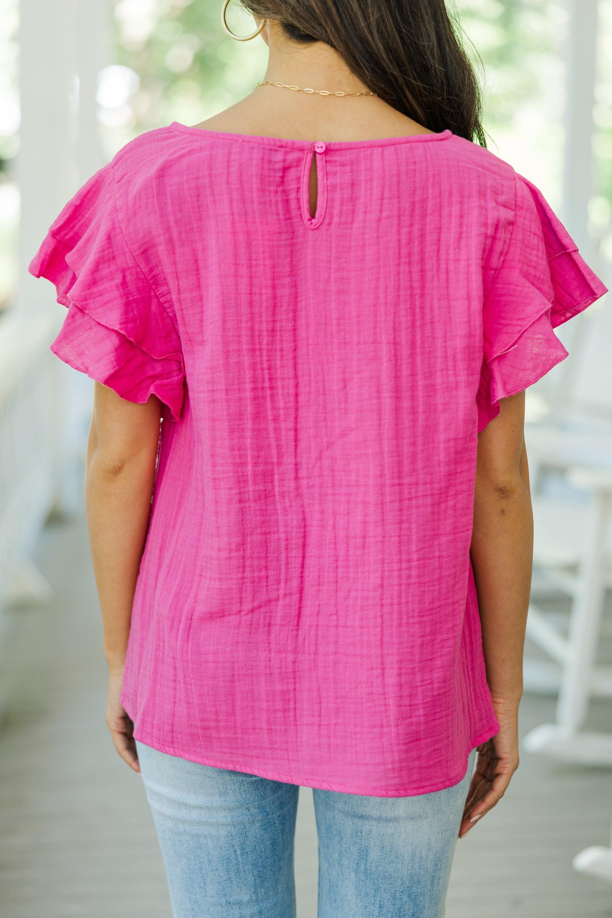 It's All True Fuchsia Pink Ruffled Gauze Top Female Product Image