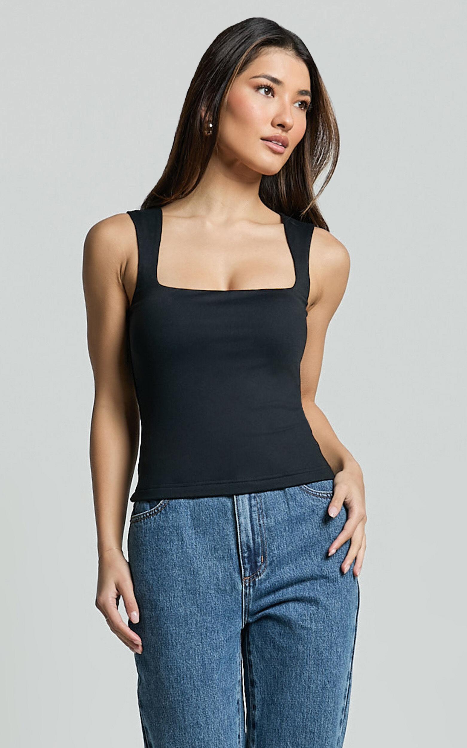 Ophelia Top - Square Neck Jersey Top in Black Product Image