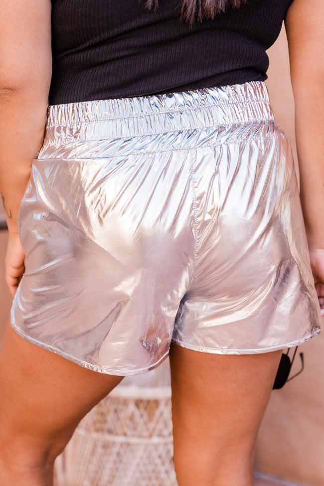 Errands To Run Silver Metallic High Waisted Athletic Shorts FINAL SALE Product Image