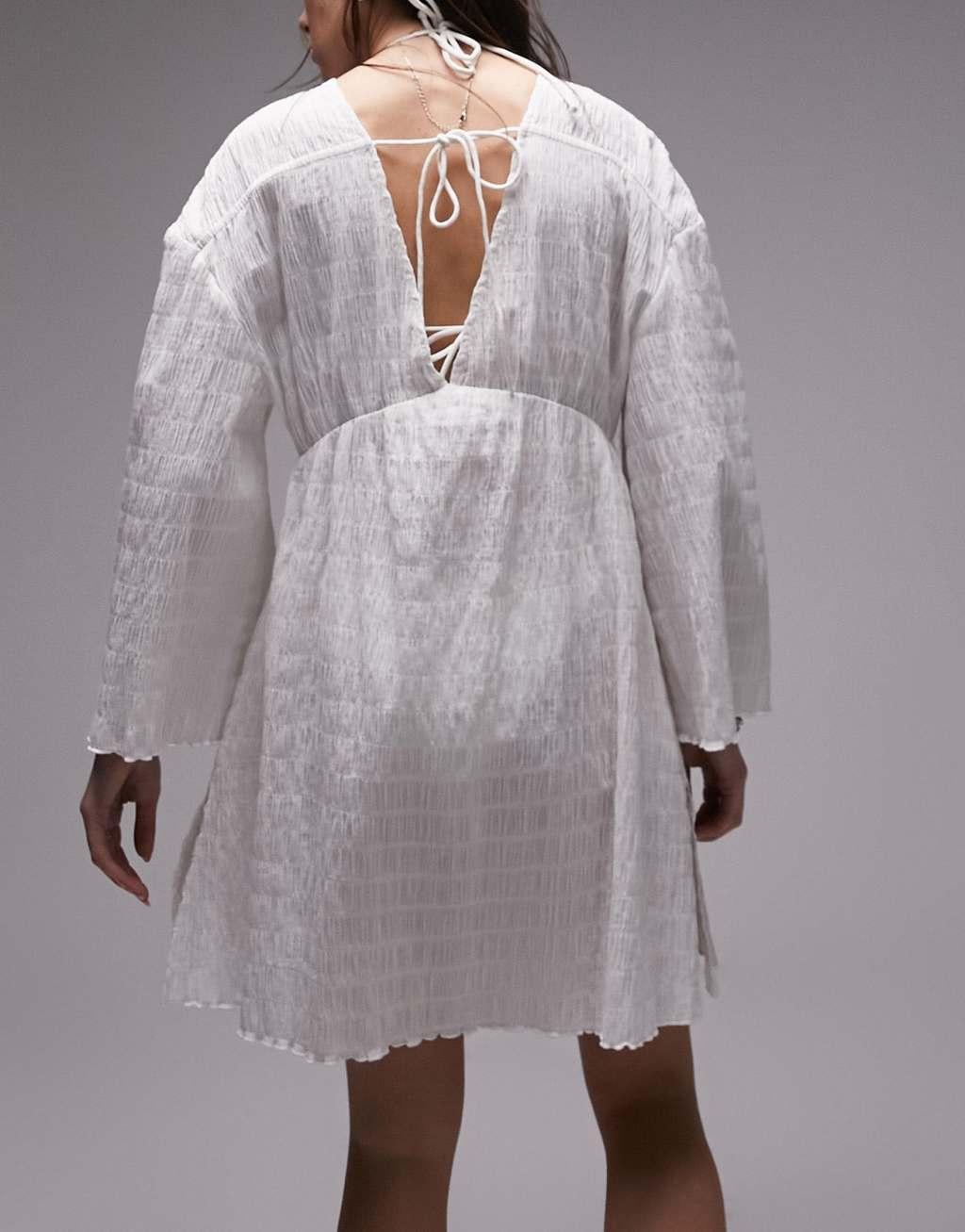 Topshop textured mini coverup in white Product Image