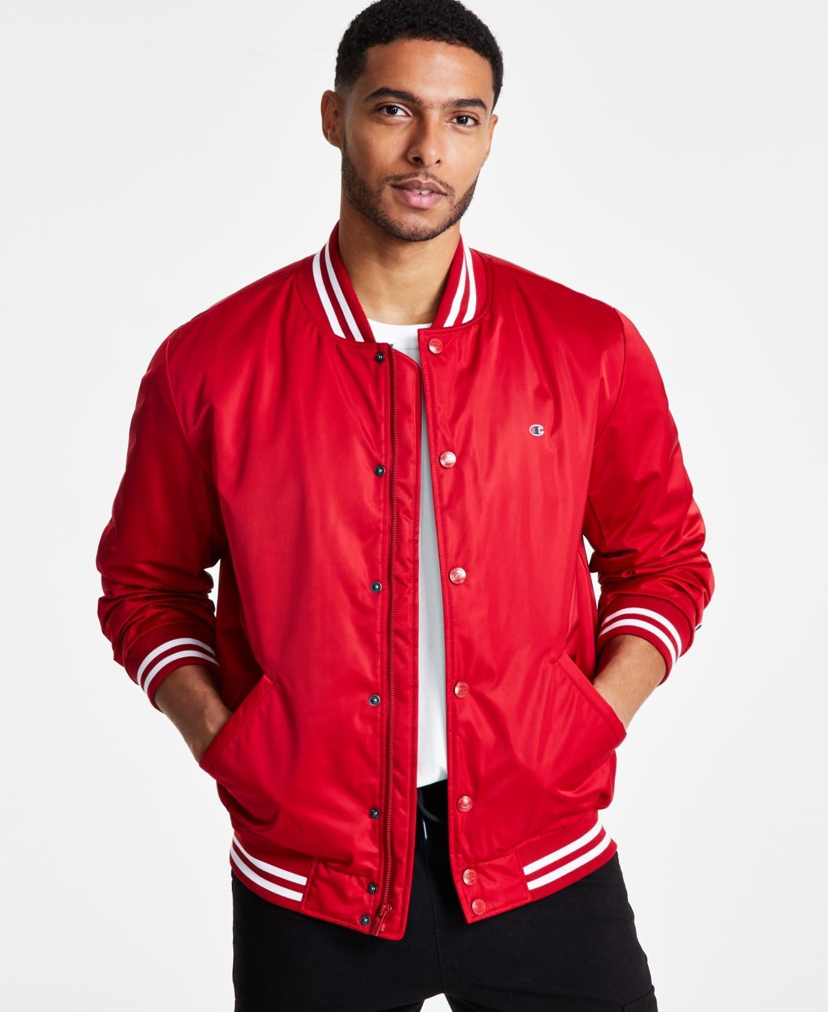 Champion Mens Classic Logo Striped-Trim Varsity Jacket Product Image