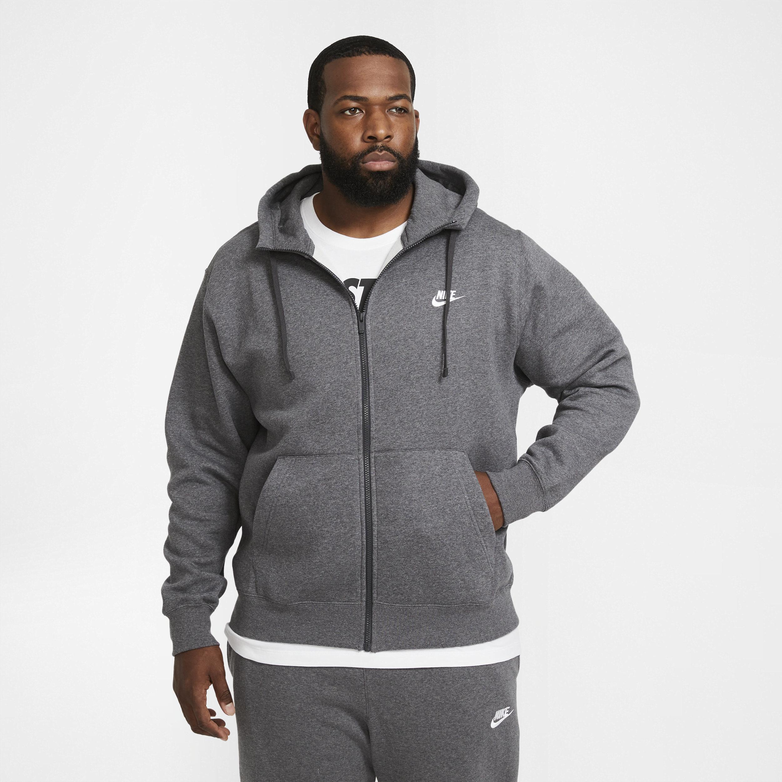 Nike Mens Nike Club Full-Zip Hoodie - Mens Anthracite/Charcoal Heather/White Product Image