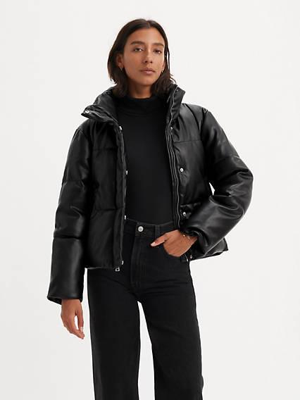 Faux Leather Puffer Jacket Product Image