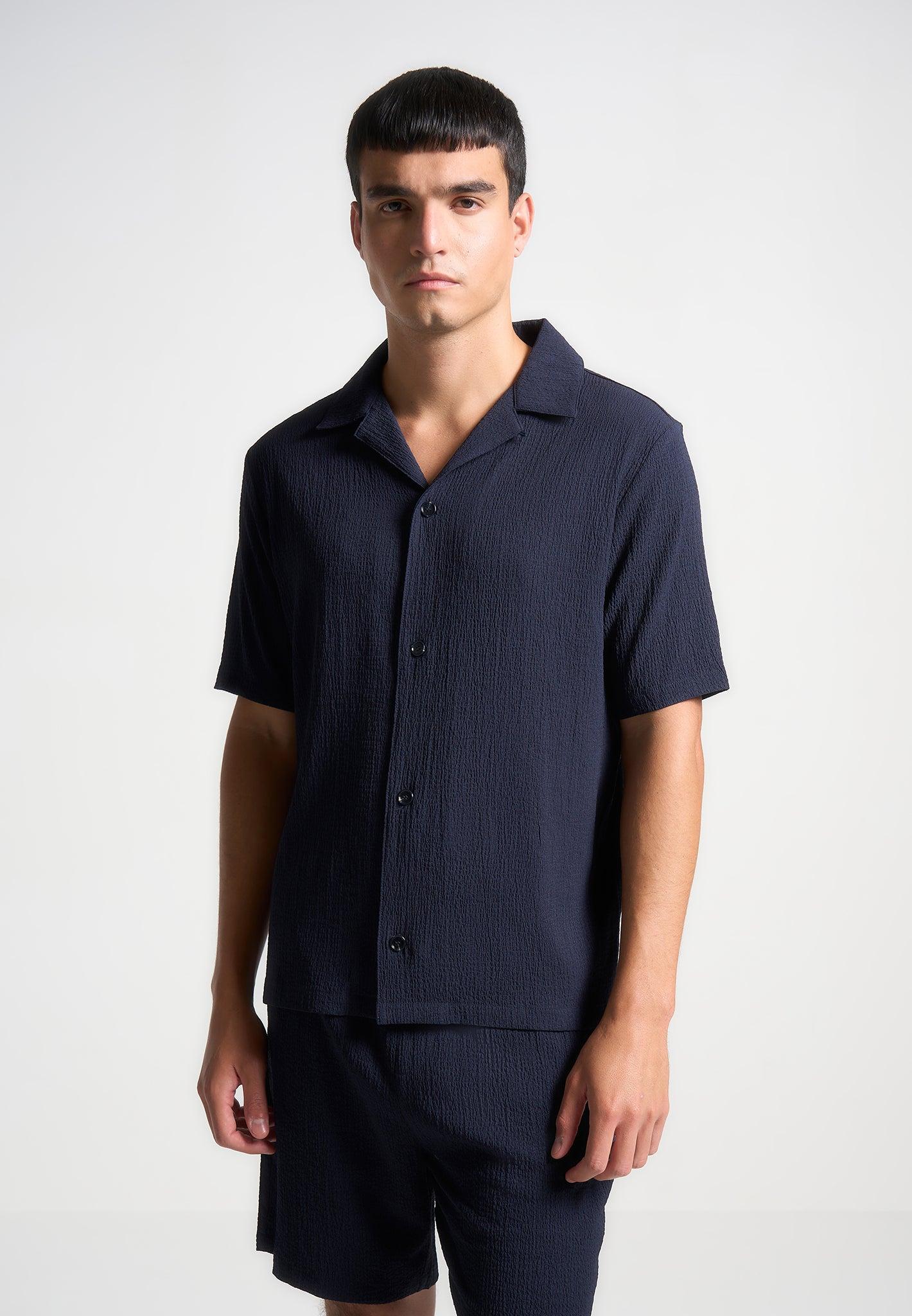 Seersucker Revere Shirt - Navy / Blue / MAN2841-03 Product Image