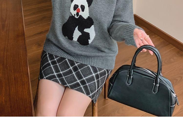 Long-Sleeve Panda Print Collared Sweater Product Image