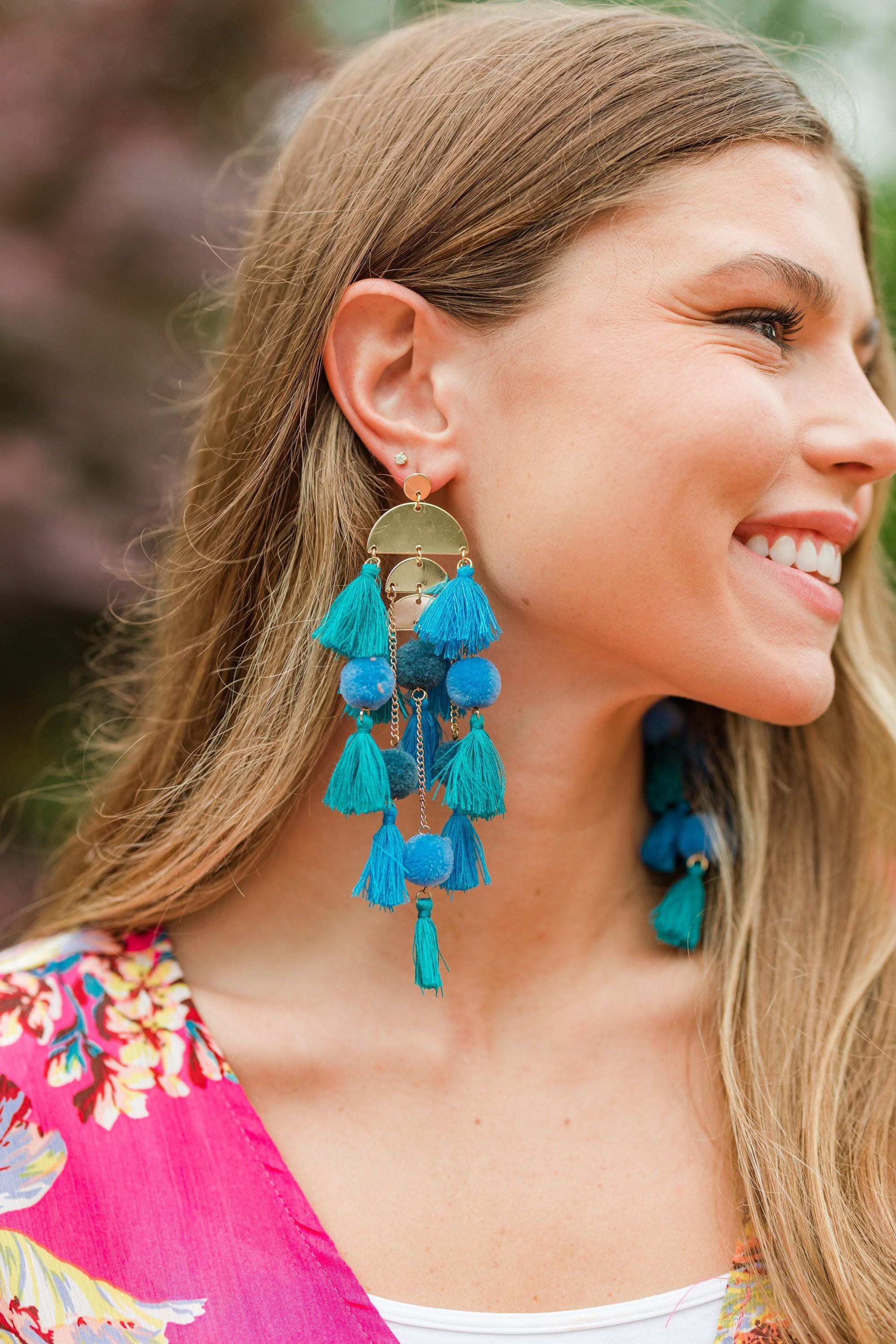 At Your Best Turquoise Blue Tassel Statement Earrings Female Product Image