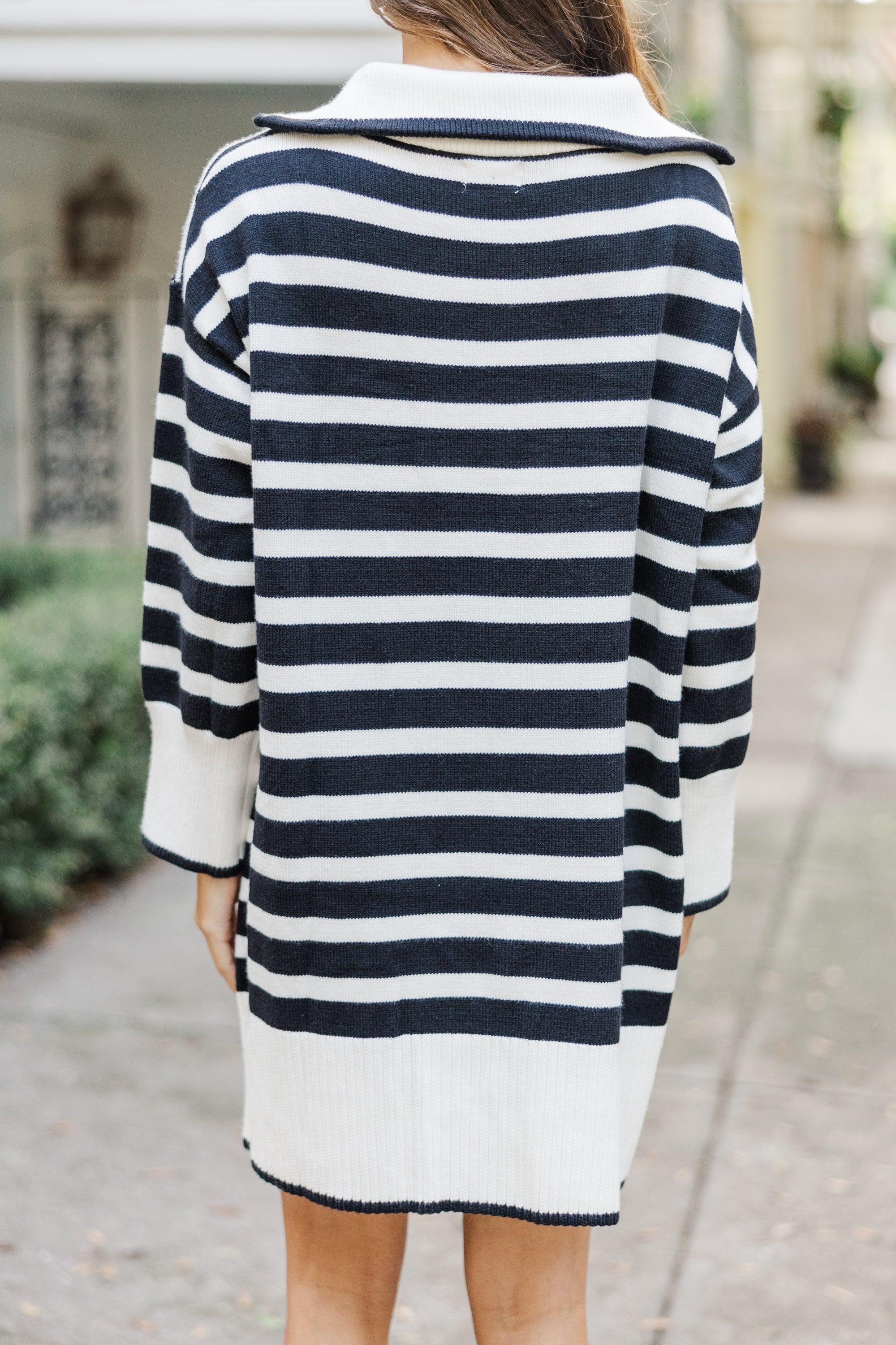 Listen To Me Cream White Striped Sweater Dress Female Product Image