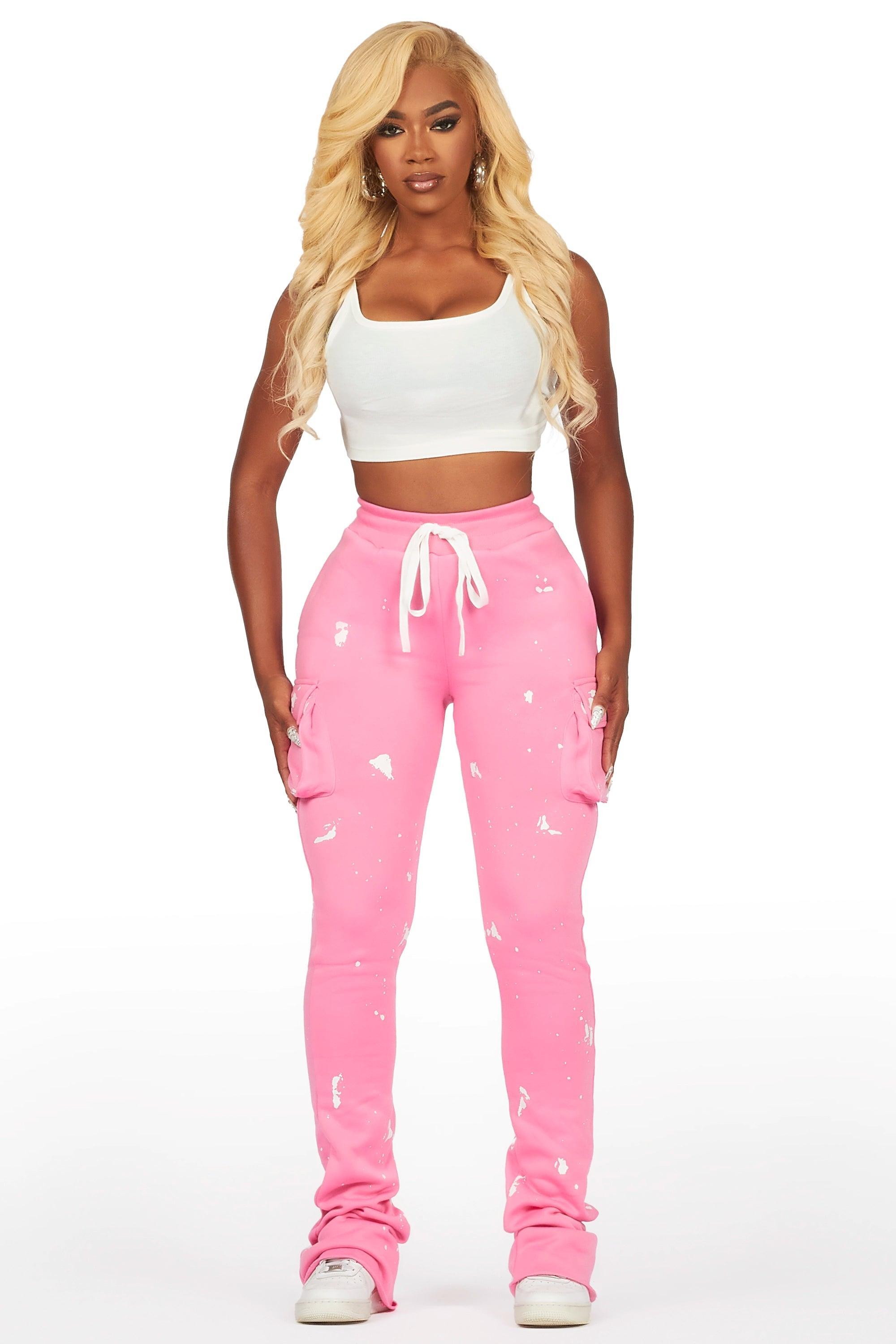 Antonia Bubblegum Pink Cargo Stacked Track Pant Female Product Image