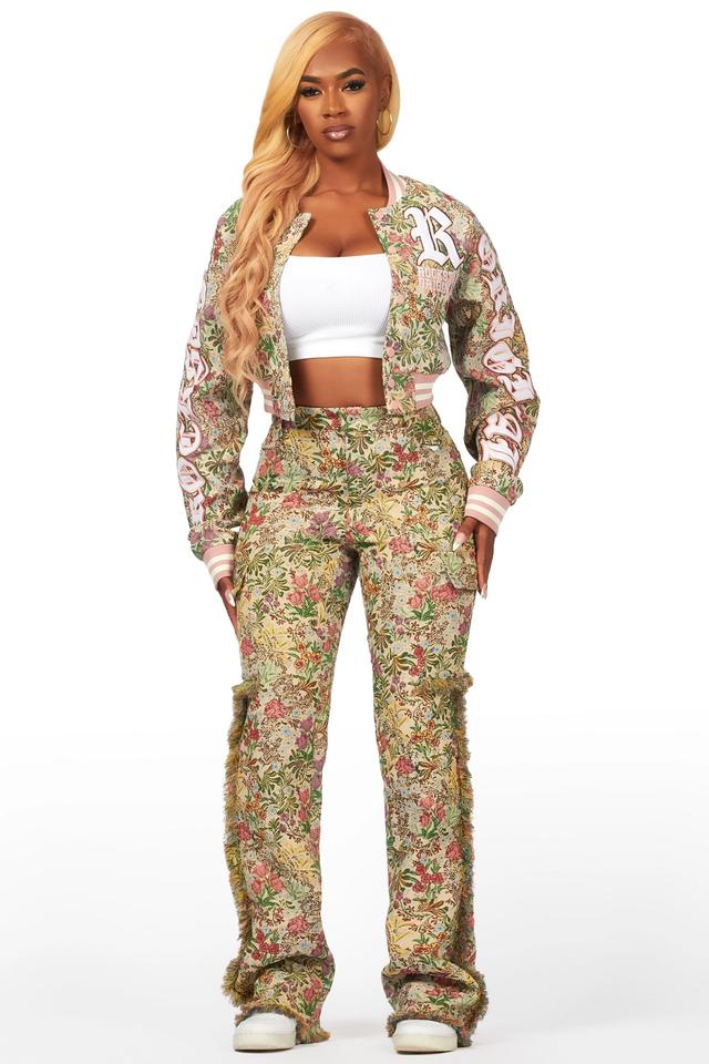 Tamia Beige Floral Tapestry Stacked Pant Female Product Image