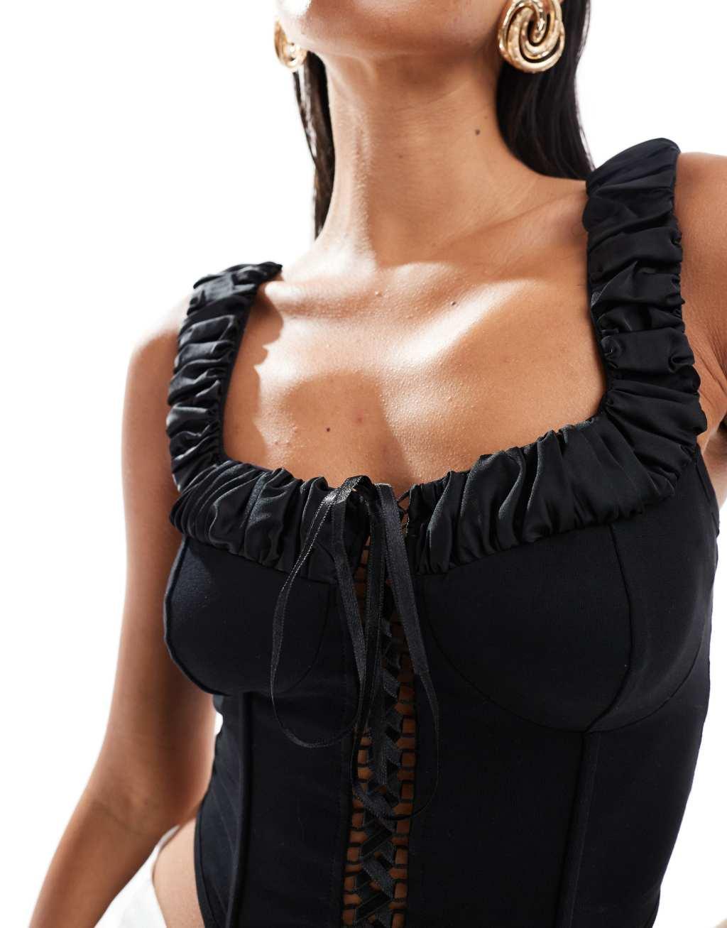 Miss Selfridge corset top in black Product Image