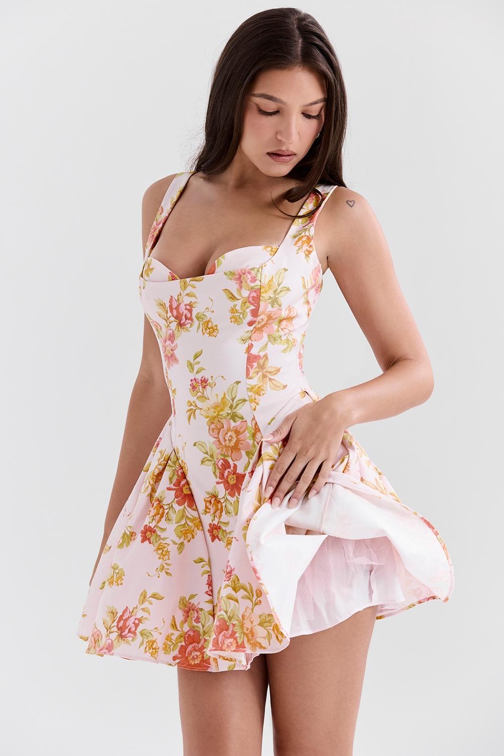 Bunny Peach Poppy Print Twill Mini Dress Product Image