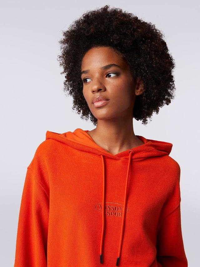 Crop brushed fleece sweatshirt with hood and logo Orange | Missoni Product Image