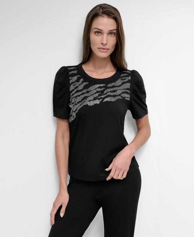 Dkny Womens Embellished-Front Crewneck Short-Sleeve Top Product Image