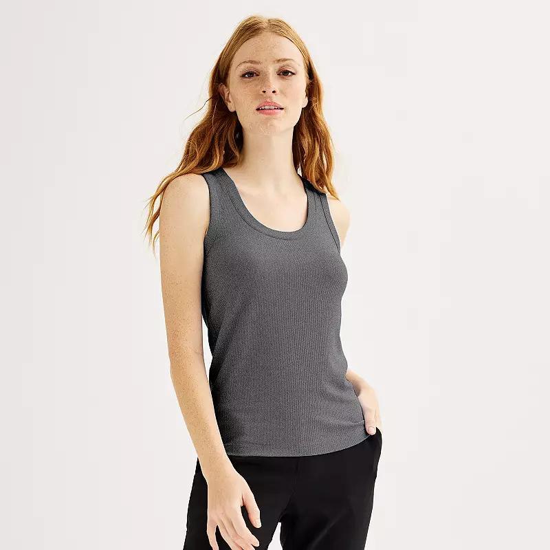 Womens Nine West Fitted Rib Tank Top Coal Grey Product Image