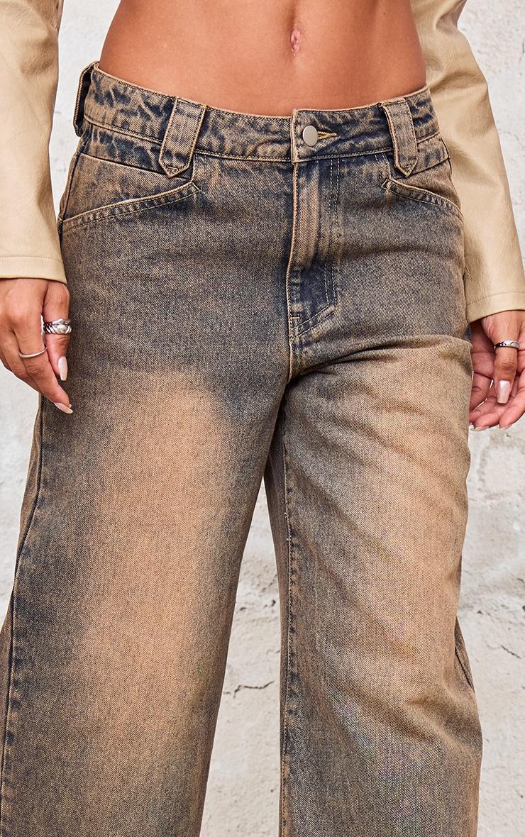 Brown Acid Wash Tinted Wide Leg Jeans Product Image