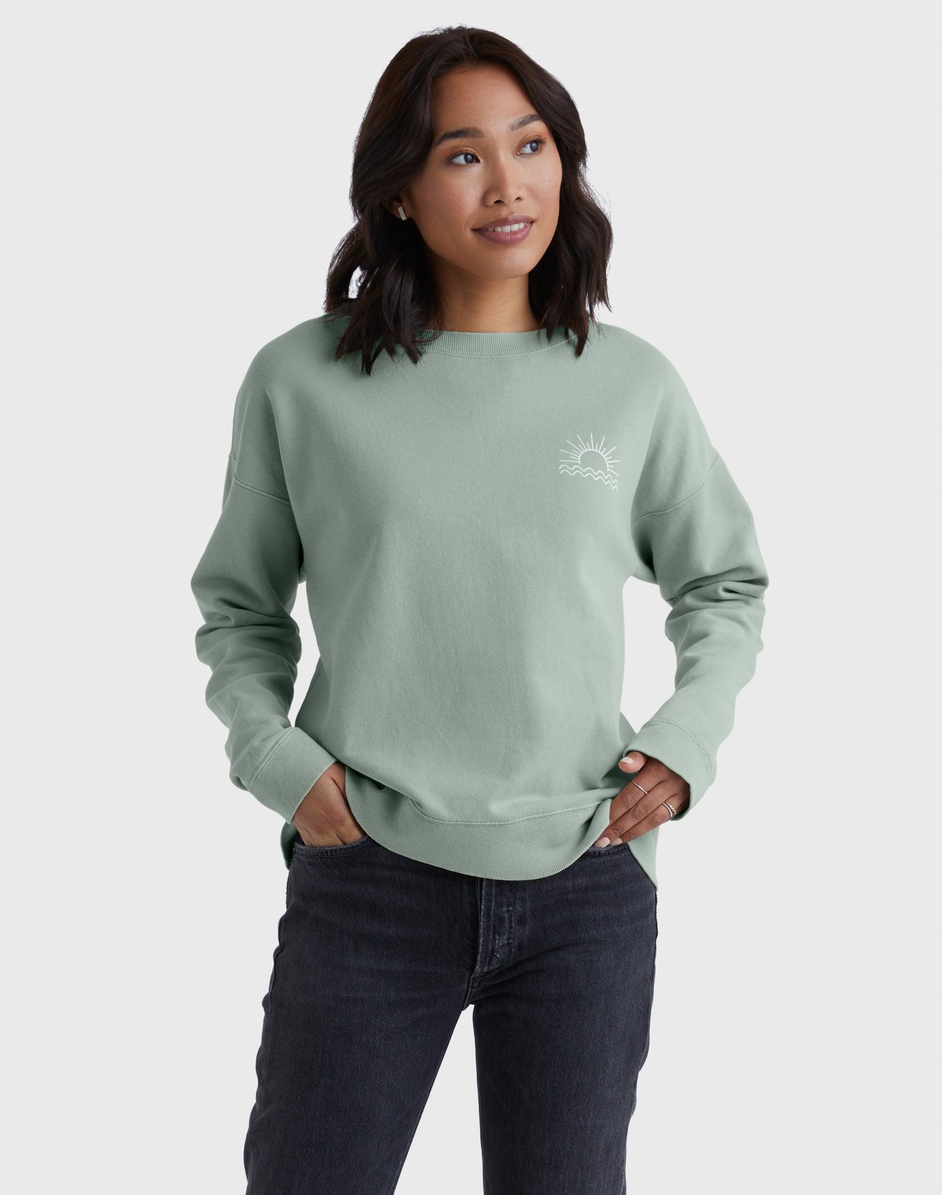 Hanes Womens Garment Dyed Fleece Sweatshirt, Cest La Vie LaVie Antique Jade XS Product Image