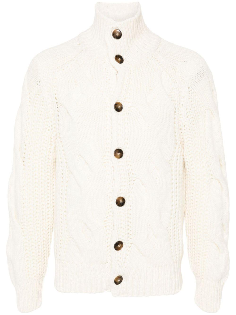 CANALI Braided Ribbed Cardigan In Neutrals Product Image