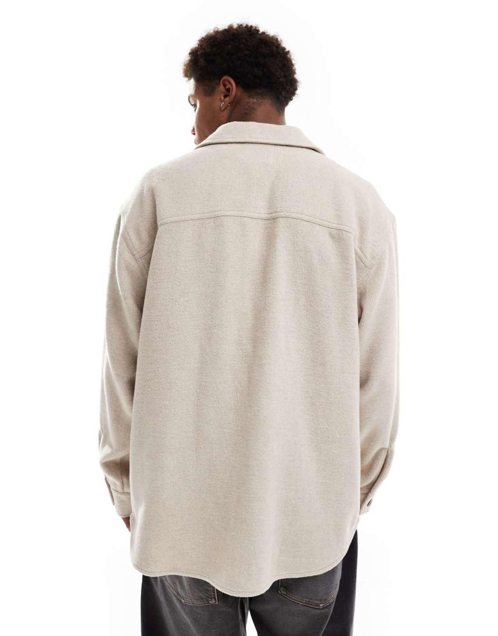 Jack & Jones heavy brushed twill overshirt in beige Product Image