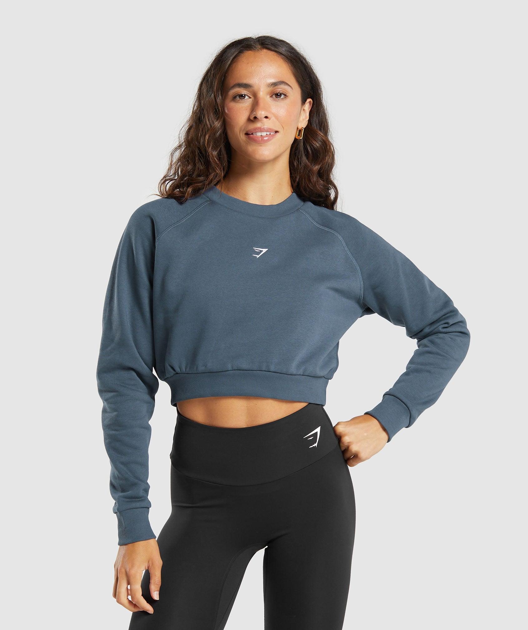 Gymshark Training Fleece Cropped Sweatshirt - Cargo Blue Female Product Image