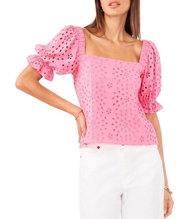 1. State Square Neck Short Puff Sleeve Eyelet Blouse Product Image