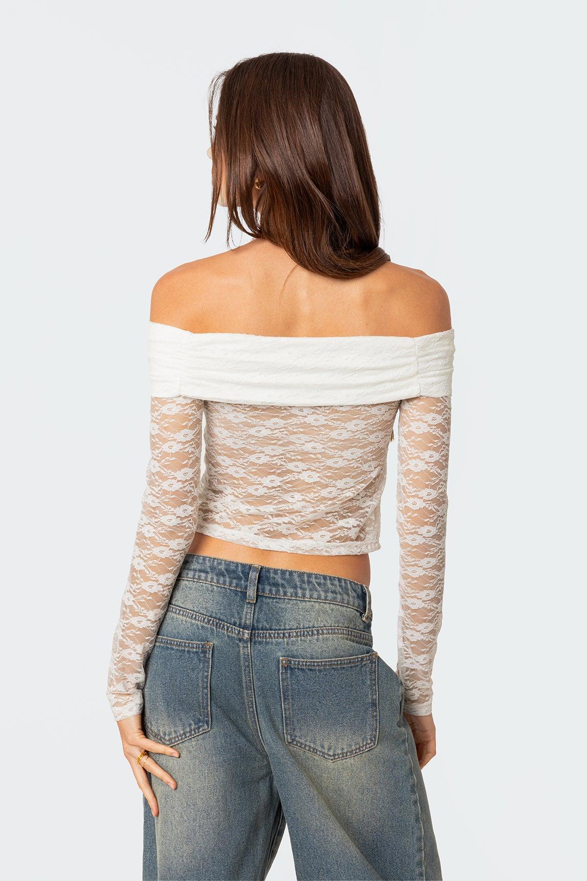 Elysia Fold Over Sheer Lace Top Product Image