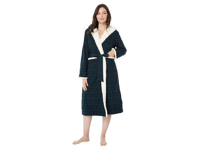 L.L.Bean Petite Scotch Plaid Flannel Sherpa Lined Long Robe Watch) Women's Robe Product Image