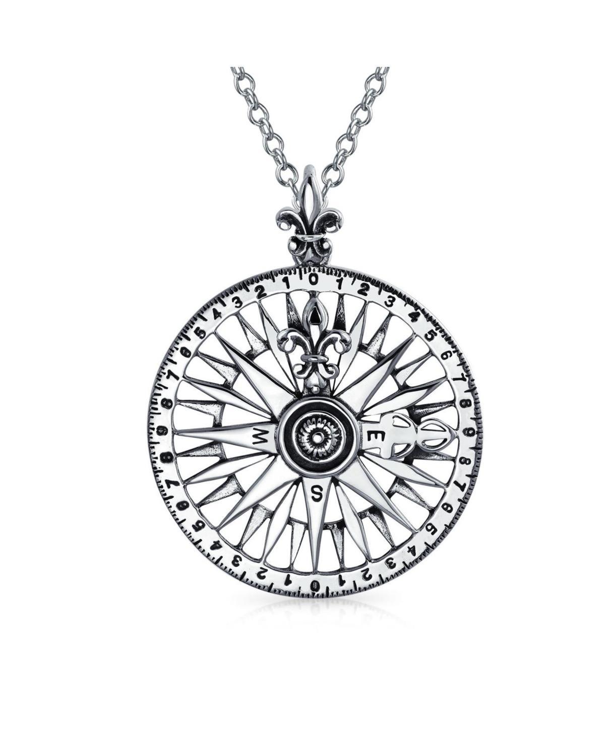 Bling Jewelry Round Medallion Navigation Direction Large Celtic Fleur De Lis Nautical Rose Compass Pendant Necklace For Women Graduation Oxidized Ster Product Image