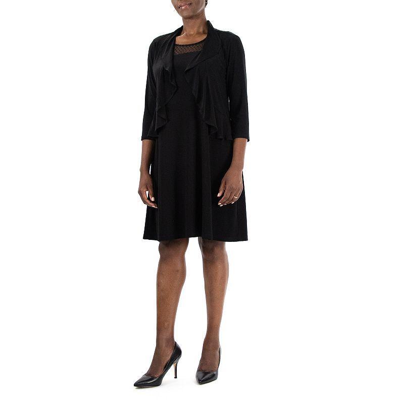 Womens Nina Leonard Ruffle Bolero & Dress Set Black Product Image