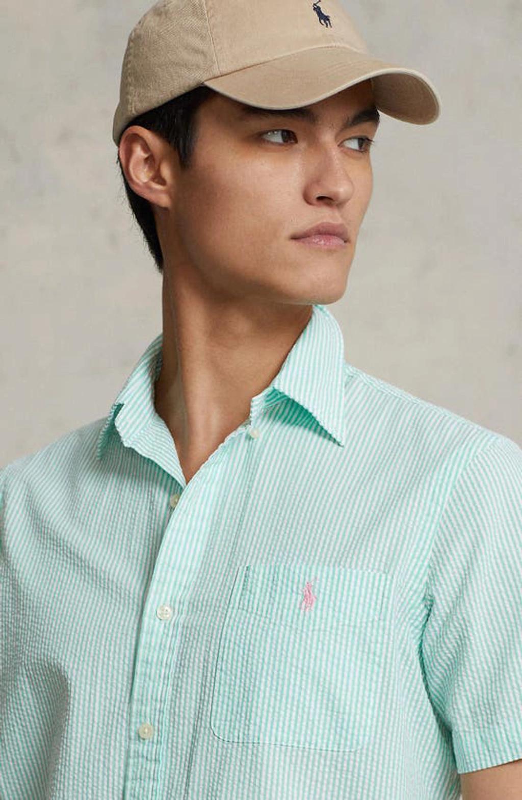 Stripe Seersucker Short Sleeve Button-down Shirt In Key West Green Product Image