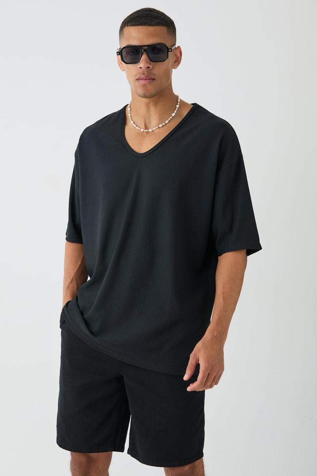 Oversized Scoop Neck Ottoman Rib T-Shirt | boohooMAN USA Product Image