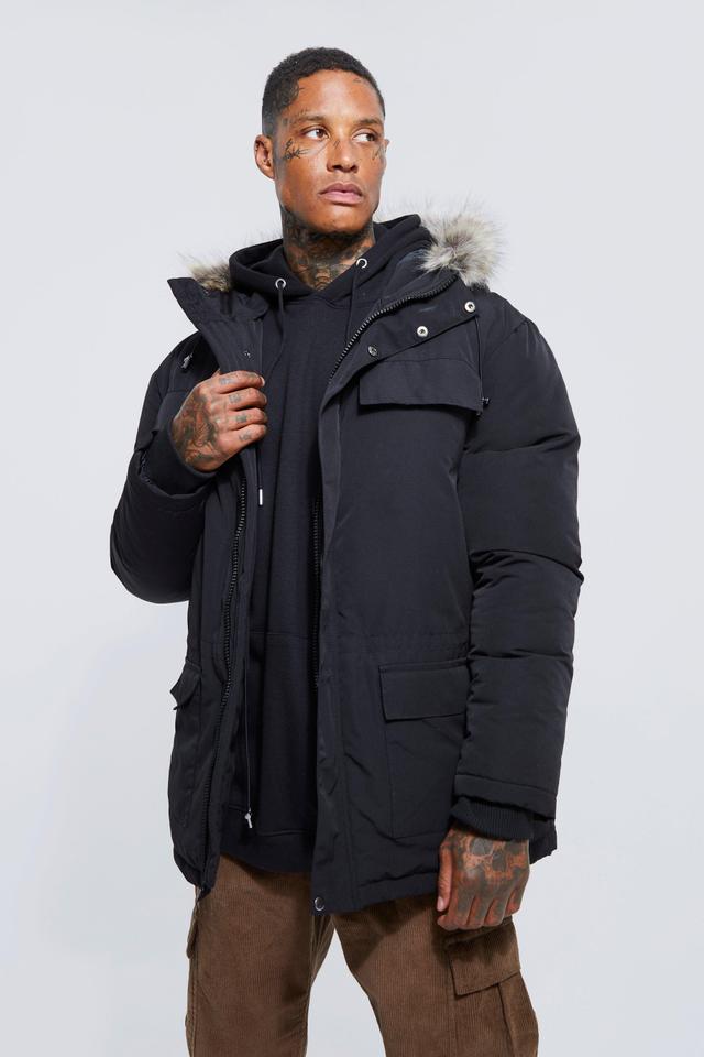 Faux Fur Hooded Arctic Parka | boohooMAN USA Product Image