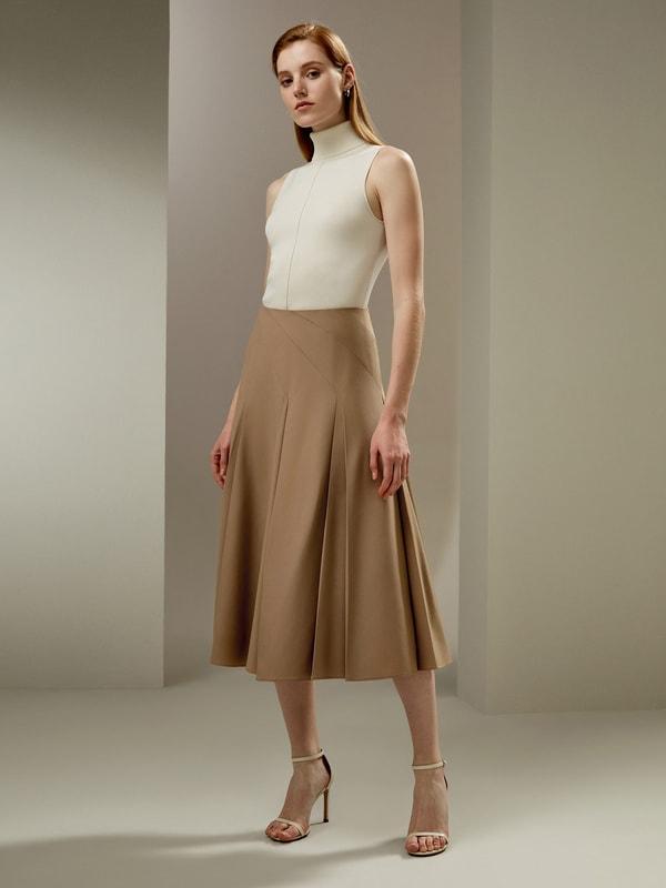 Pleated Merino Wool Midi Skirt Product Image