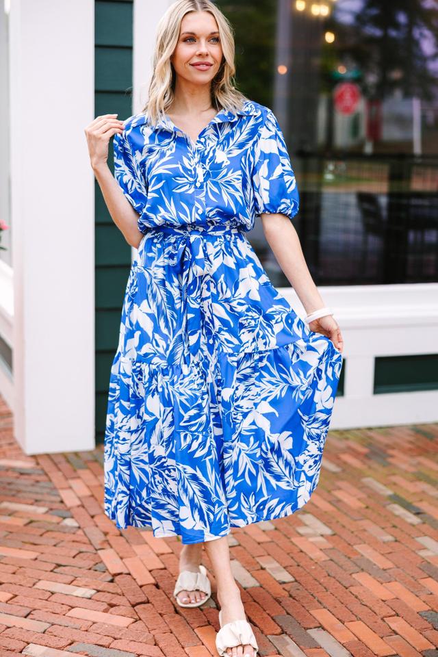 Living For You Royal Blue Floral Midi Dress Female Product Image