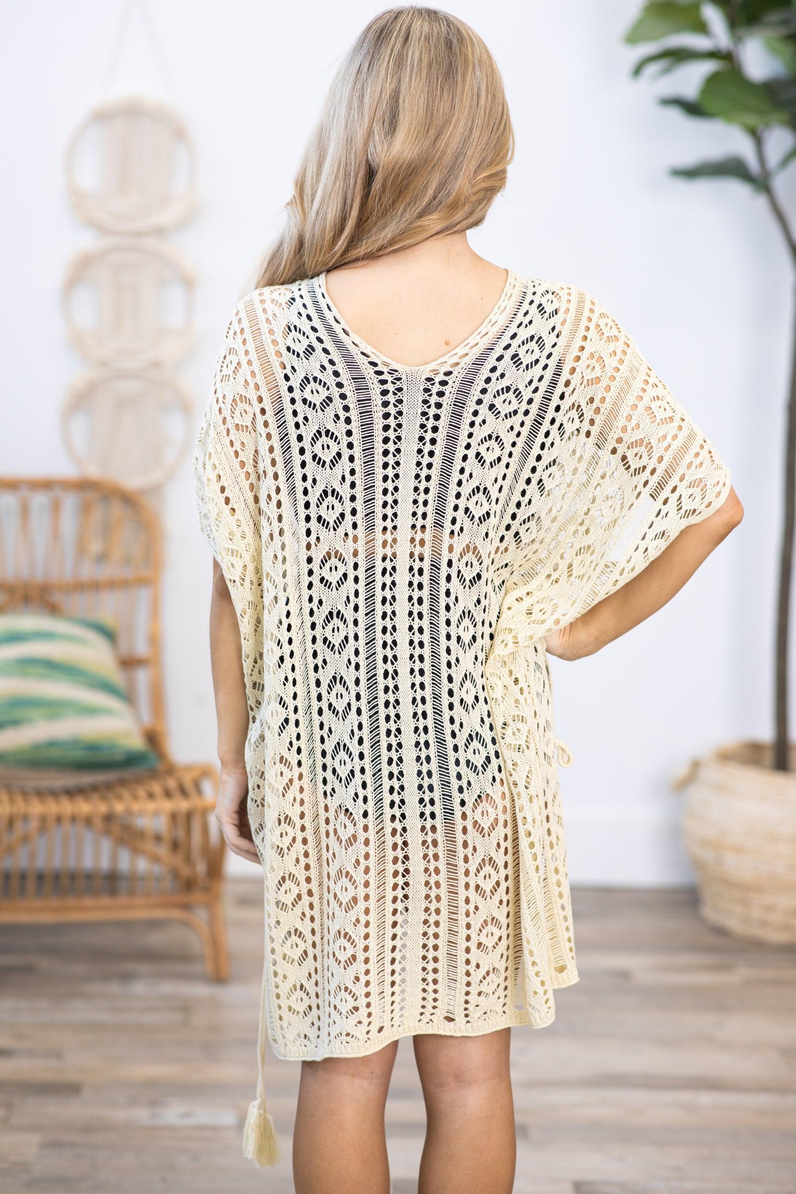 Cream Crochet One Piece Cover Up Product Image