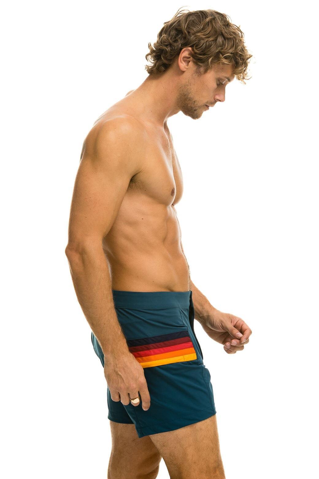 MEN'S HORIZONTAL 5 STRIPE FLEX SHORTS - DEEP OCEAN Male Product Image