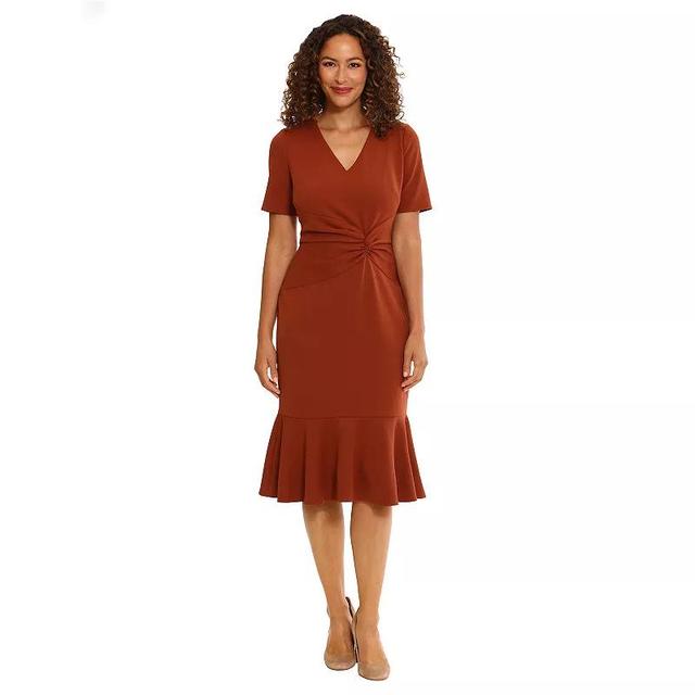 Womens London Times V-Neck Twist Waist Ruffle Hem Midi Dress Red Product Image