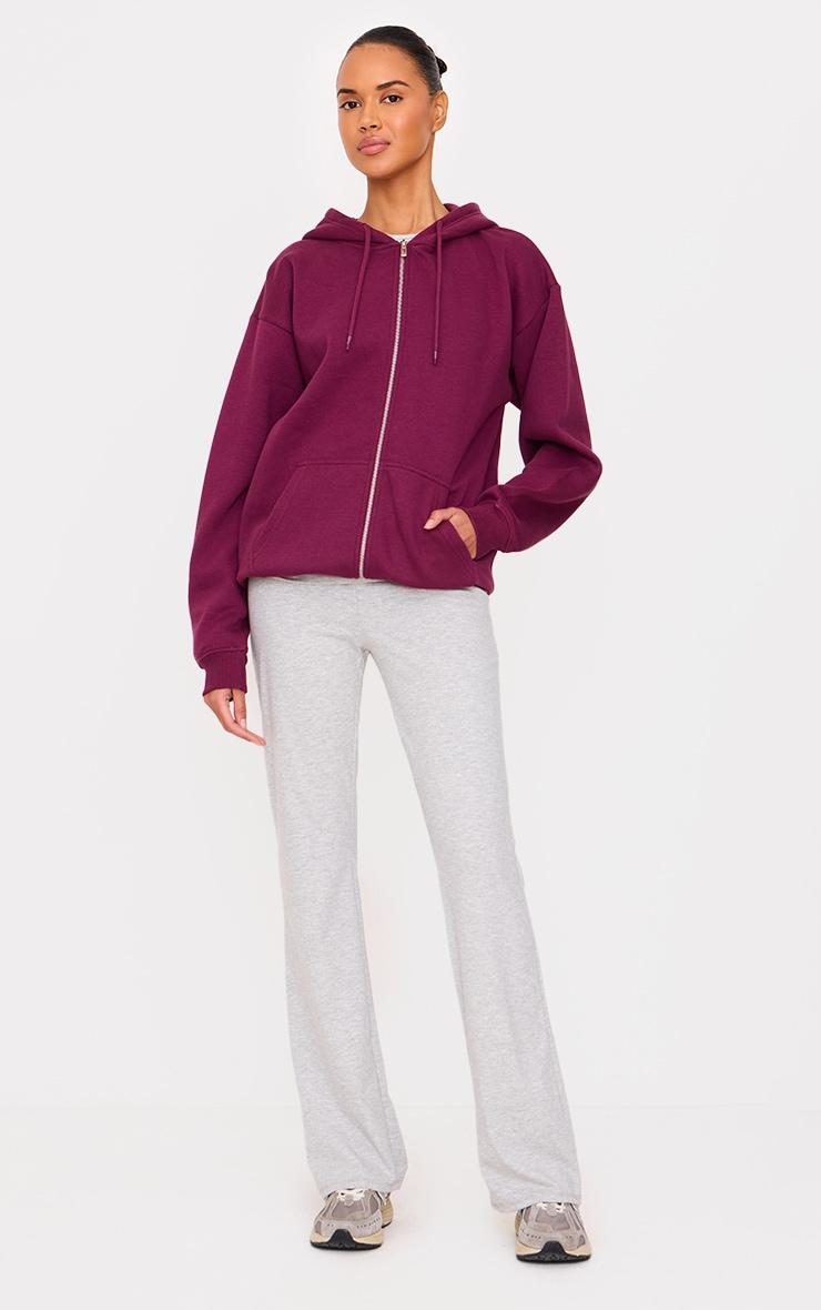 Plum Oversized Zip Up Plain Front Hoodie Product Image