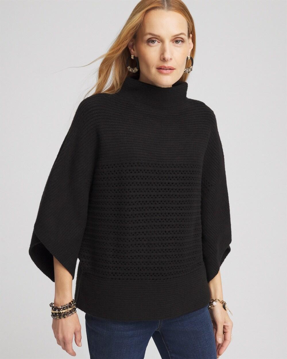 Mock Neck Dolman Sleeve Sweater Poncho Product Image