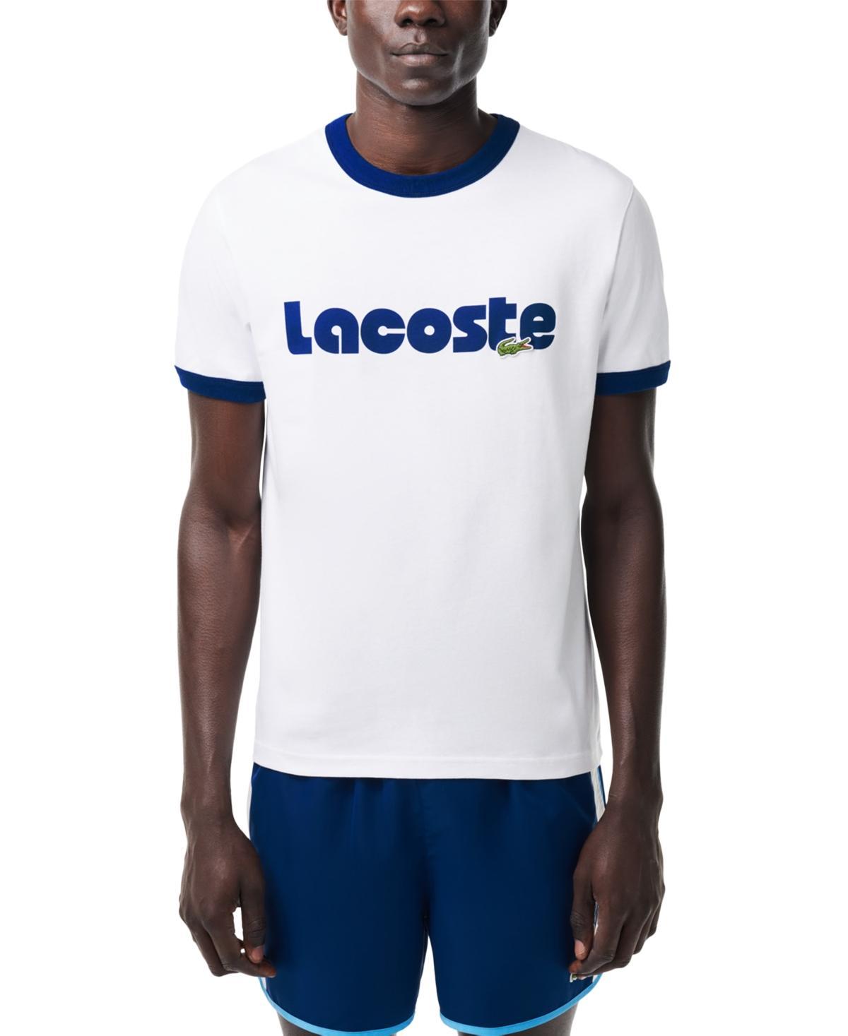 Lacoste Short Sleeve Regular Fit Tee Shirt with Large Lacoste Wording Globe) Men's T Shirt Product Image