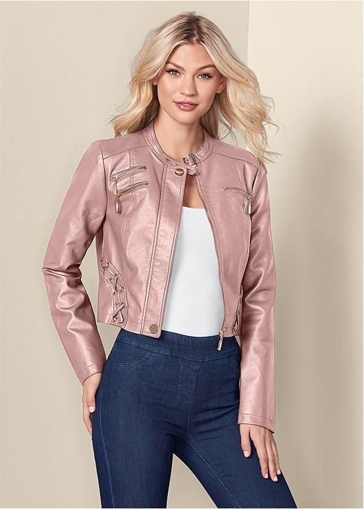 Faux-Leather Lace-Up Jacket Product Image