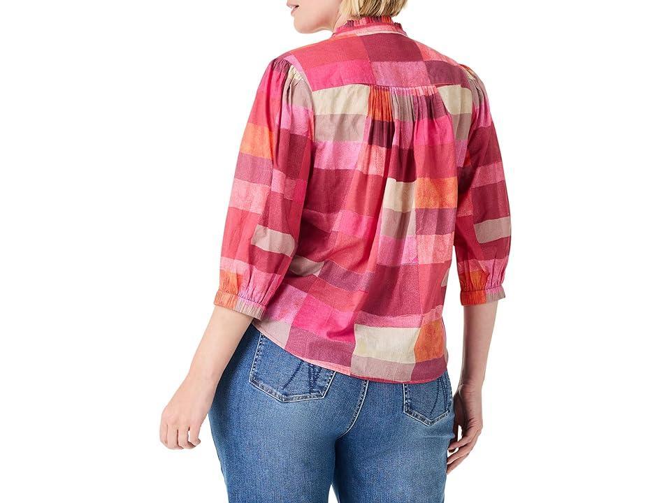 NIC+ZOE Plus Sunset Plaid Cotton Girlfriend Shirt Multi) Women's Clothing Product Image