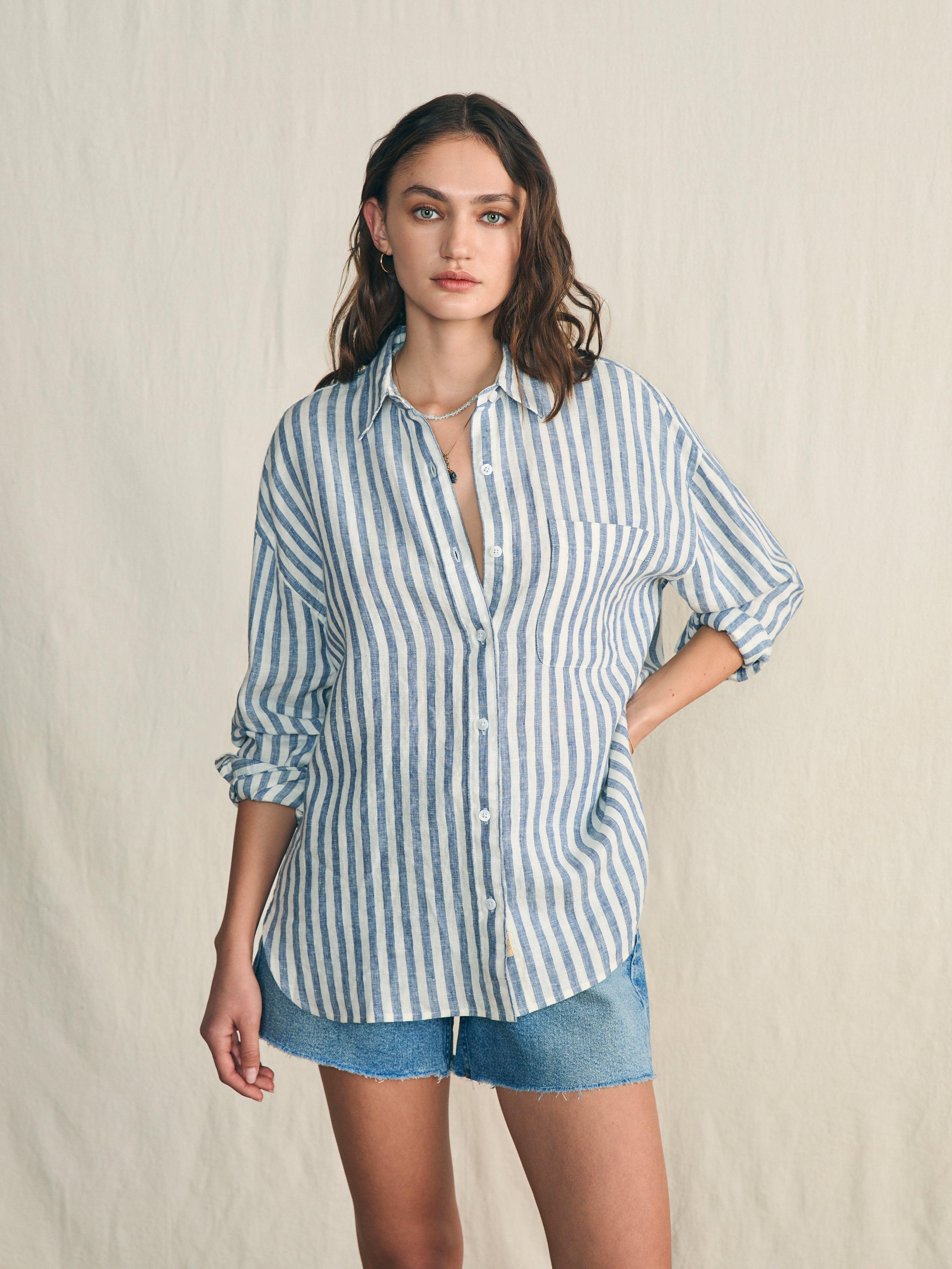 Laguna Linen Relaxed Shirt - Blue Lucy Stripe Female Product Image