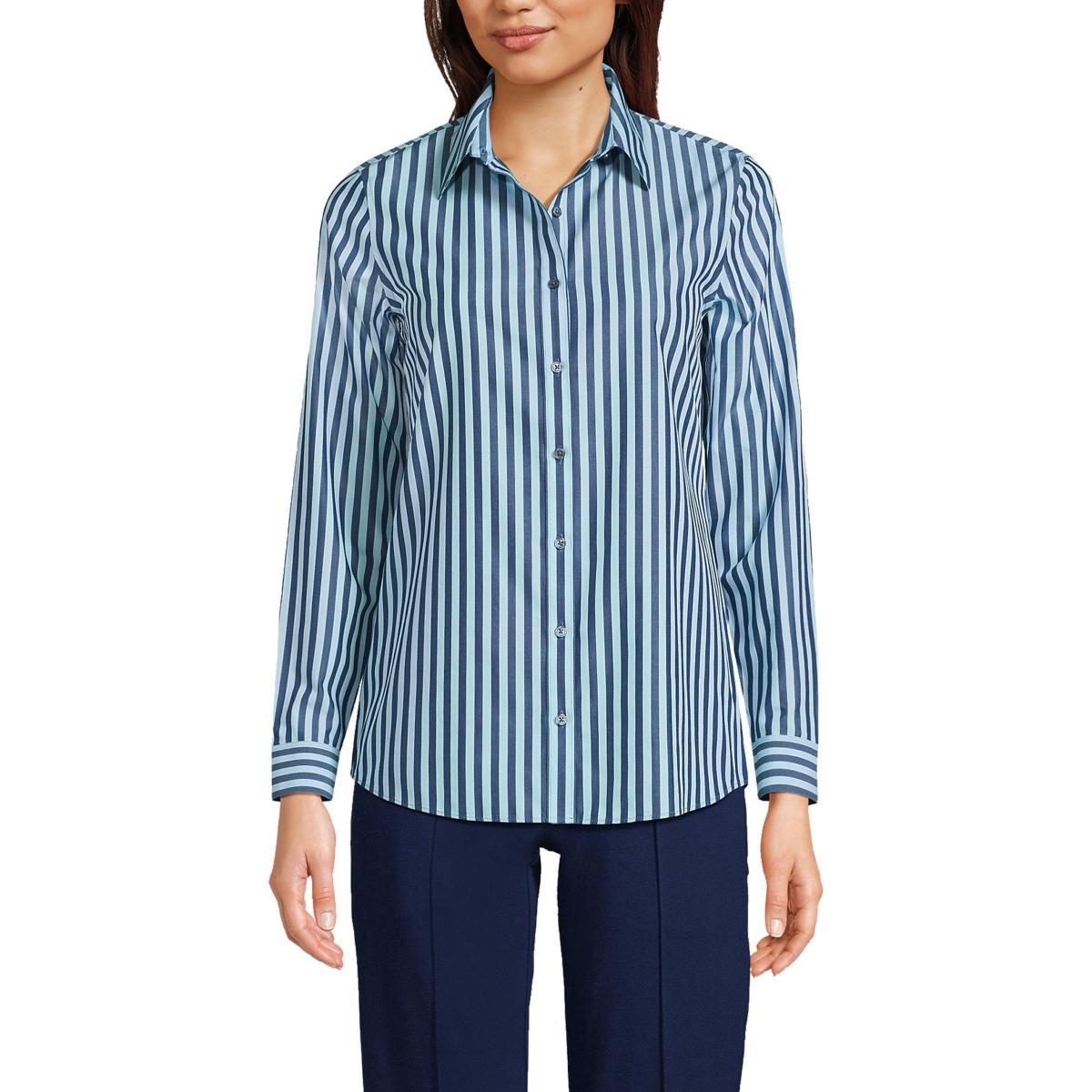 Lands End Womens Wrinkle Free No Iron Button Front Shirt - Navy Product Image