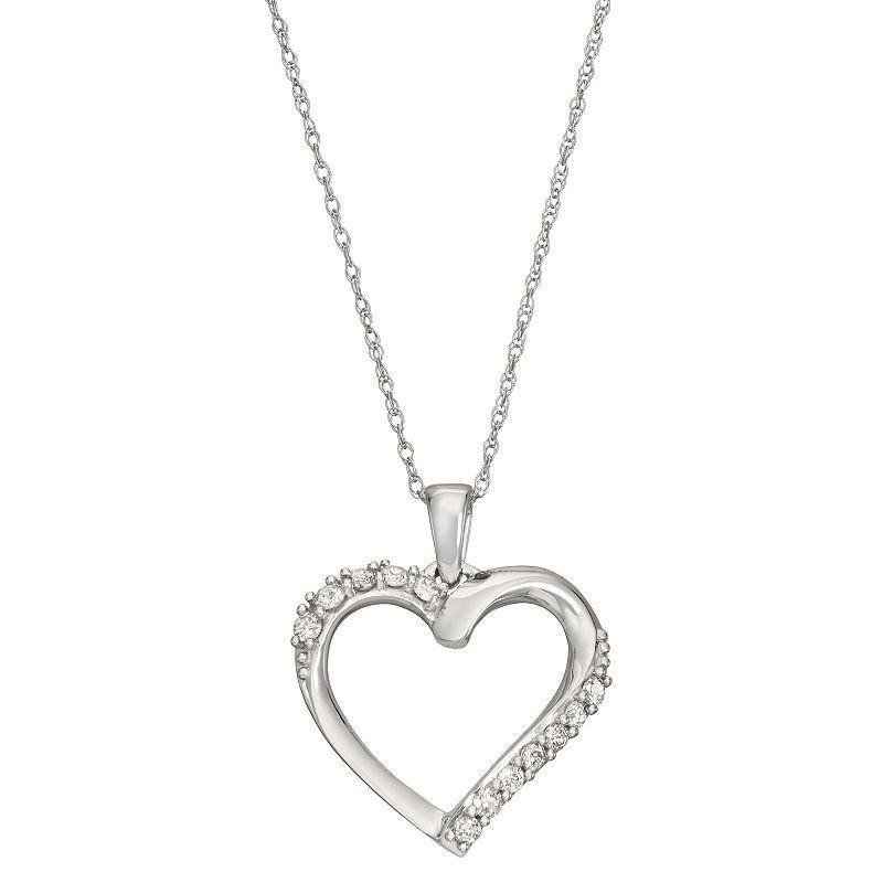 HDI 10k White Gold 1/5 Carat T.W. Diamond Heart Pendant Necklace, Womens Product Image