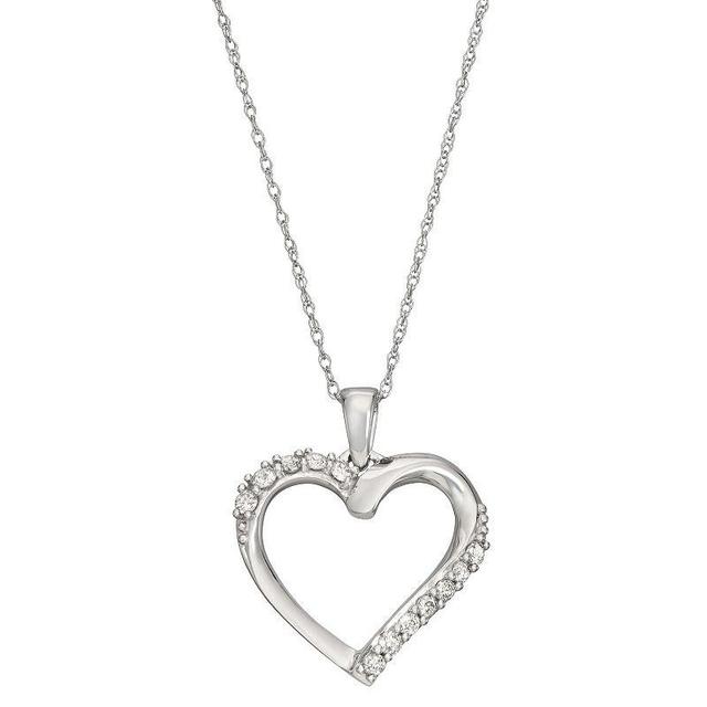 HDI 10k White Gold 1/5 Carat T.W. Diamond Heart Pendant Necklace, Womens 10k Whgold Product Image