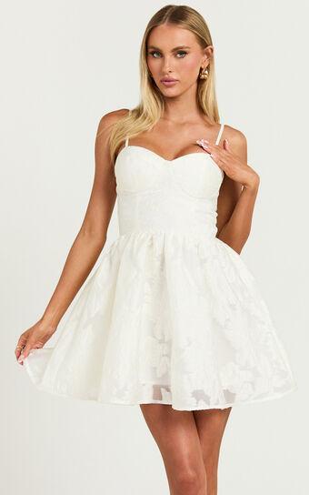 Brailey Mini Dress - Sweetheart Bustier Dress in White Jacquard Product Image