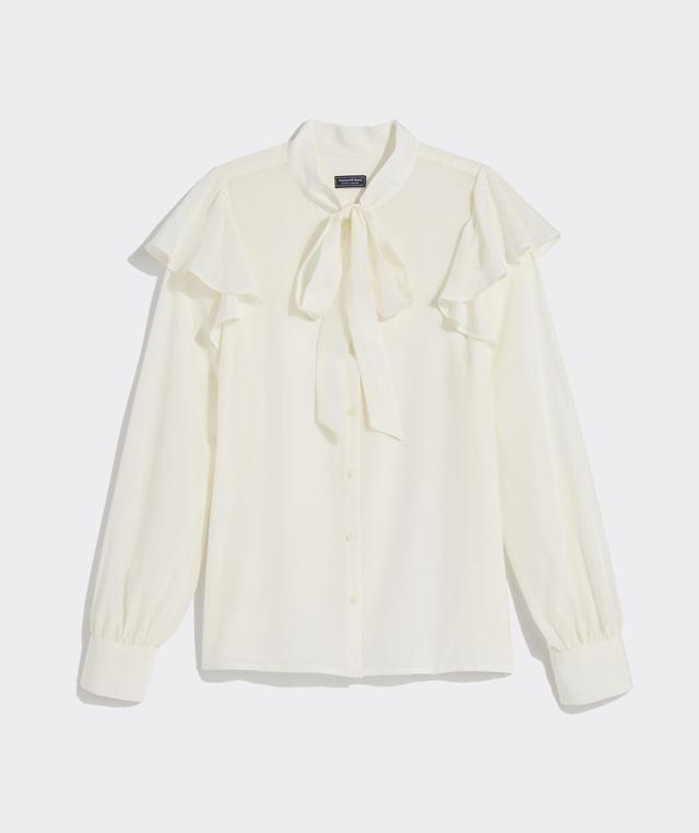 Ruffle-Sleeve Tie-Neck Blouse Product Image